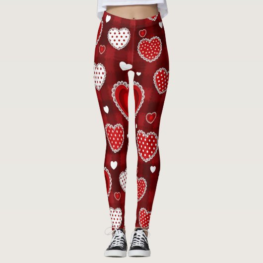 Playful Hand-Drawn Valentine Hearts Pattern (10) レギンス (正面)