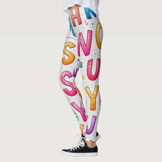 Playful Handwritten Alphabet Pattern Leggings レギンス (左)