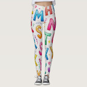 Playful Handwritten Alphabet Pattern Leggings レギンス (正面)