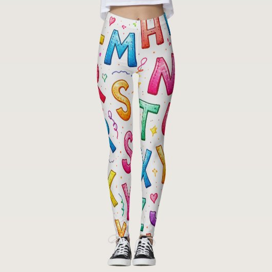 Playful Handwritten Alphabet Pattern Leggings レギンス (正面)