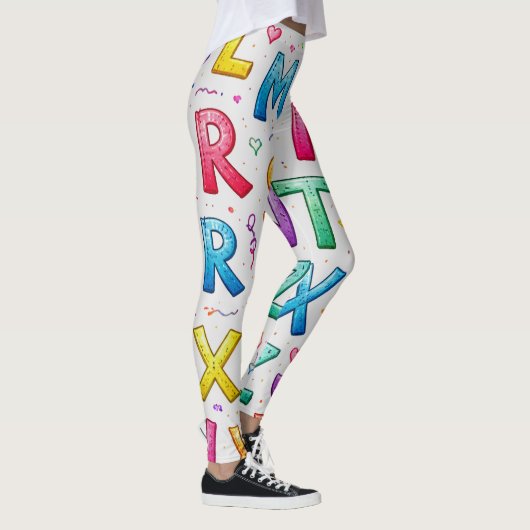 Playful Handwritten Alphabet Pattern Leggings レギンス (右)
