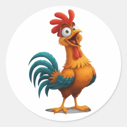 Playful Happy Rooster Sticker ラウンドシール (正面)