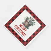 Playful highland cow red black tartan napkins (コーナー)