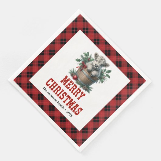 Playful highland cow red black tartan napkins (コーナー)