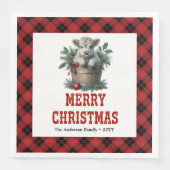 Playful highland cow red black tartan napkins (正面)