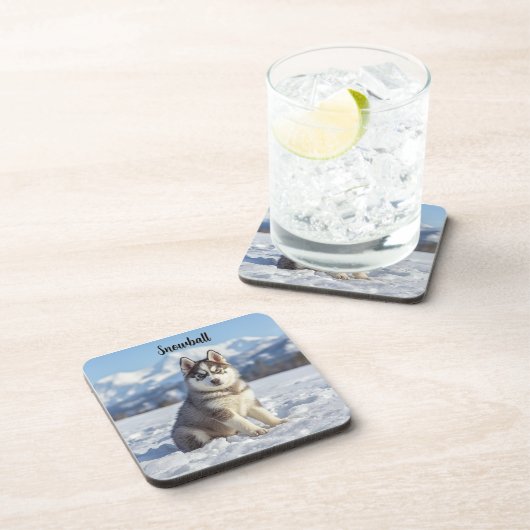 Playful Husky Personalized Beverage Coaster Set コースター (右側)