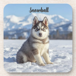 Playful Husky Personalized Beverage Coaster Set コースター