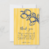 Playful Italian Blue Lemon & Stripes Bridal Shower サンキューカード (正面)