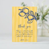 Playful Italian Blue Lemon & Stripes Bridal Shower サンキューカード (スタンド正面)