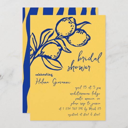 Playful Italian Handwritten Lemon Bridal Shower 招待状 (正面/裏面)