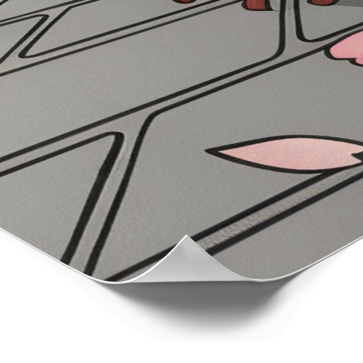 Playful Japanese Cat Art Sakura Blossoms Lanterns ポスター (角)