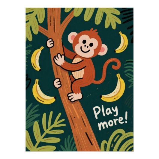 Playful Jungle Monkey Quote Art ポスター (正面)