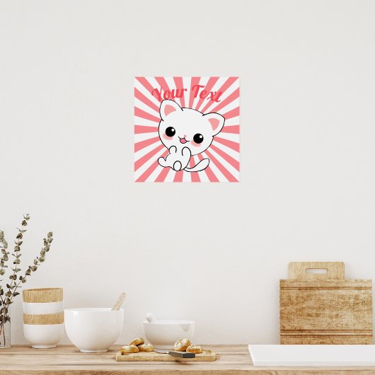 Playful Kawaii White Kitten Custom ポスター (キッチン)