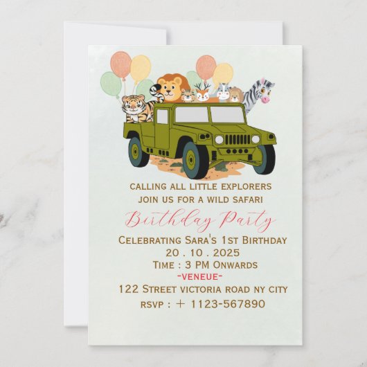 Playful Kids Birthday Party Invitation Card 招待状 (正面)