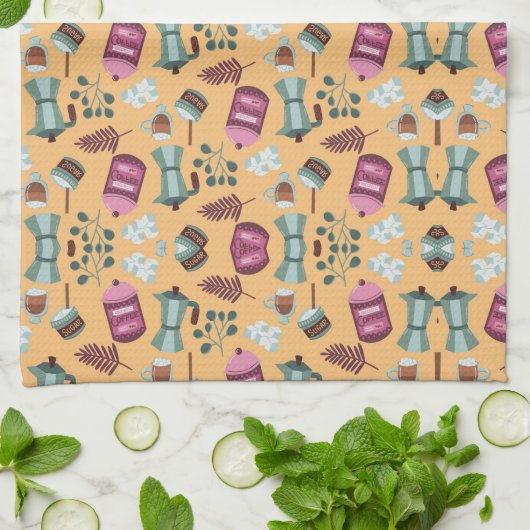 Playful kitchen-themed pattern featuring aprons キッチンタオル (折り畳み)