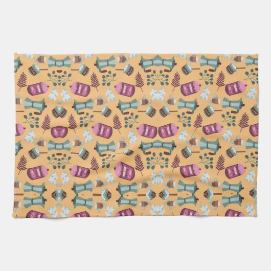 Playful kitchen-themed pattern featuring aprons キッチンタオル (横)