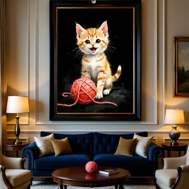 Playful Kitten Cat with Yarn Watercolor Print (クリエイターアップロード済み)