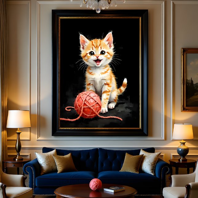 Playful Kitten Cat with Yarn Watercolor Print (クリエイターアップロード済み)