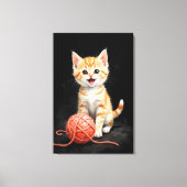 Playful Kitten Cat with Yarn Watercolor Print キャンバスプリント (正面)
