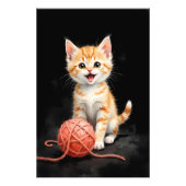 Playful Kitten Cat with Yarn Watercolor Print フォトプリント (正面)