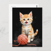 Playful Kitten Cat with Yarn Watercolor Print ポストカード (正面/裏面)