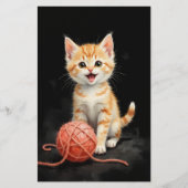 Playful Kitten Cat with Yarn Watercolor Print 便箋 (正面)