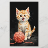 Playful Kitten Cat with Yarn Watercolor Print 便箋 (裏面)