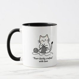 Playful Kitten Knitter Line Art Coffee Cup マグカップ