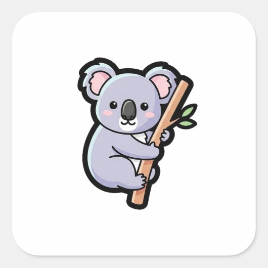 Playful Koala – Cute Kawaii Illustration スクエアシール (正面)