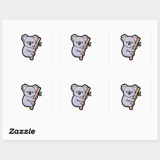 Playful Koala – Cute Kawaii Illustration スクエアシール (シート)