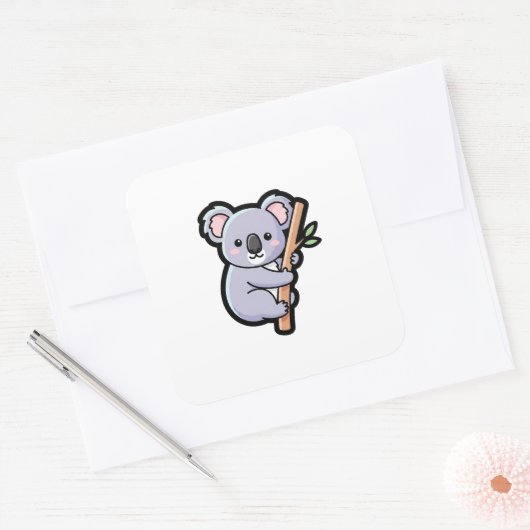 Playful Koala – Cute Kawaii Illustration スクエアシール (封筒)