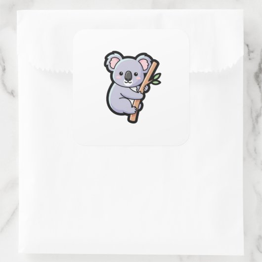 Playful Koala – Cute Kawaii Illustration スクエアシール (バッグ)