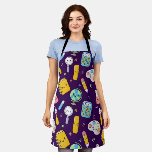 Playful Learning – Cute Education Seamless Pattern エプロン (着用した状態)