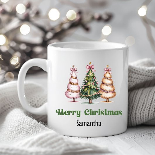 Playful Leopard Christmas Trees Custom Name Mug コーヒーマグカップ