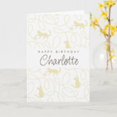 Playful Light Beige Cat Pattern Birthday カード (黄色い花)