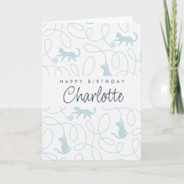 Playful Light Blue Cat Pattern Birthday カード