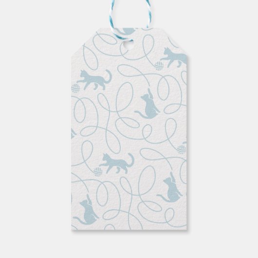 Playful Light Blue Cat Pattern Birthday ギフトタグ (裏面)
