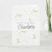 Playful Light Sage Green Cat Pattern Birthday カード (正面)