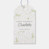 Playful Light Sage Green Cat Pattern Birthday ギフトタグ (正面)