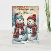Playful Melting Snowman Couple Christmas Greeting カード (正面)