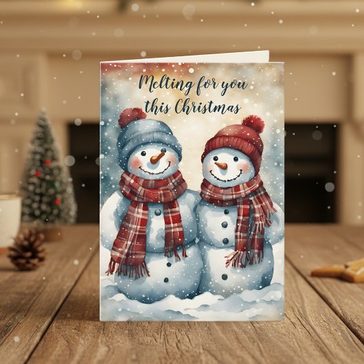 Playful Melting Snowman Couple Christmas Greeting カード
