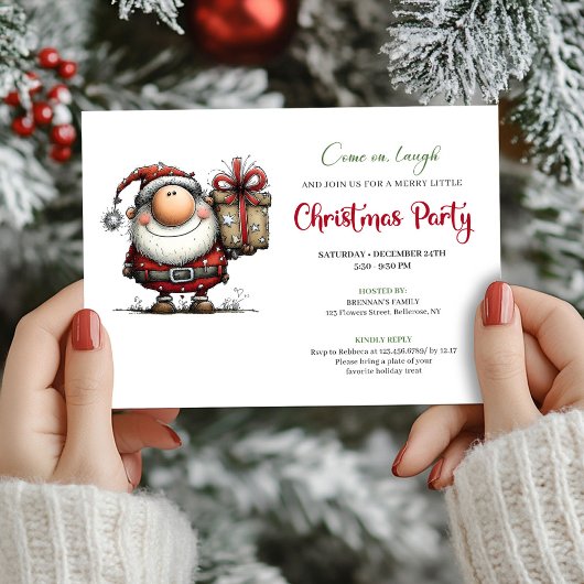 Playful Minimalist Santa Christmas Party Invites 招待状