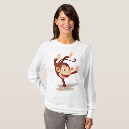 Playful Monkey Doing a Handstand Cute Animal Tシャツ (正面フル)