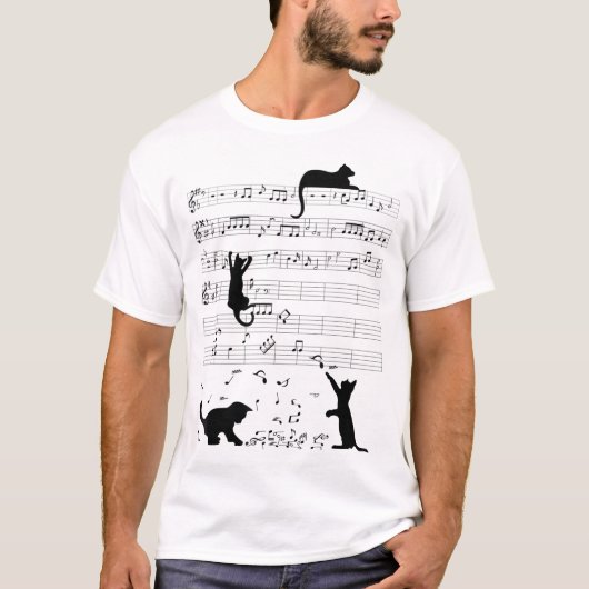 Playful Music Cats Funny Musical Notes Pet Lover Tシャツ (正面)