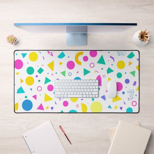Playful Neon Memphis Geometric Retro Pattern デスクマット (オフィス1)