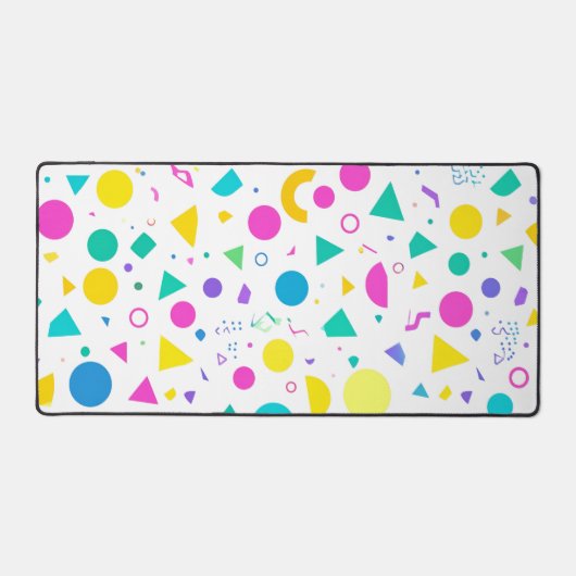 Playful Neon Memphis Geometric Retro Pattern デスクマット (正面)
