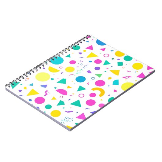 Playful Neon Memphis Geometric Retro Pattern ノートブック (左側)