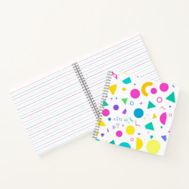 Playful Neon Memphis Geometric Retro Pattern ノートブック