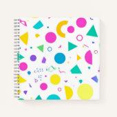Playful Neon Memphis Geometric Retro Pattern ノートブック (正面)