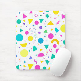 Playful Neon Memphis Geometric Retro Pattern マウスパッド
